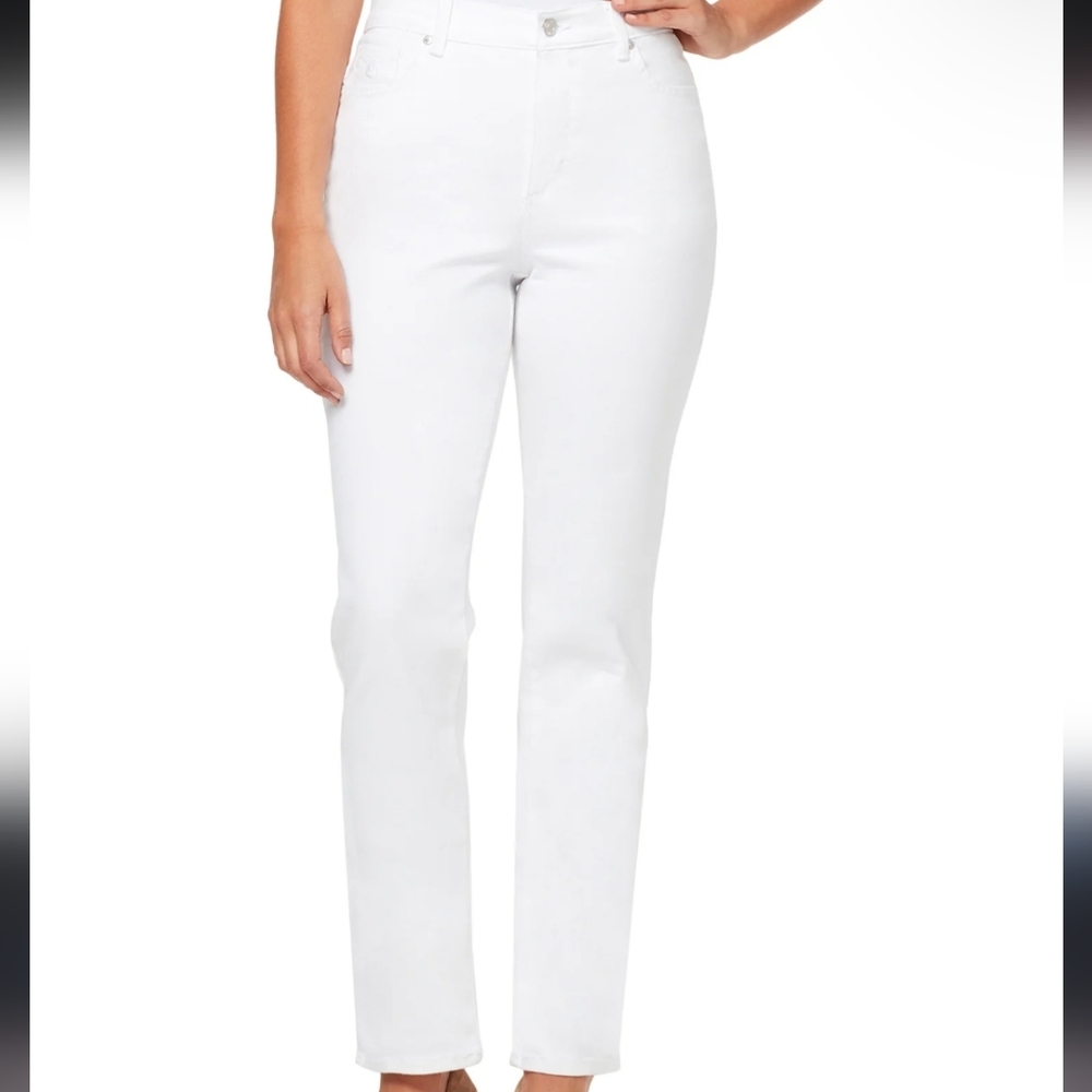Gloria Vanderbilt Size 14 Amanda Straight Leg Women's White Denim Jeans Back Zip